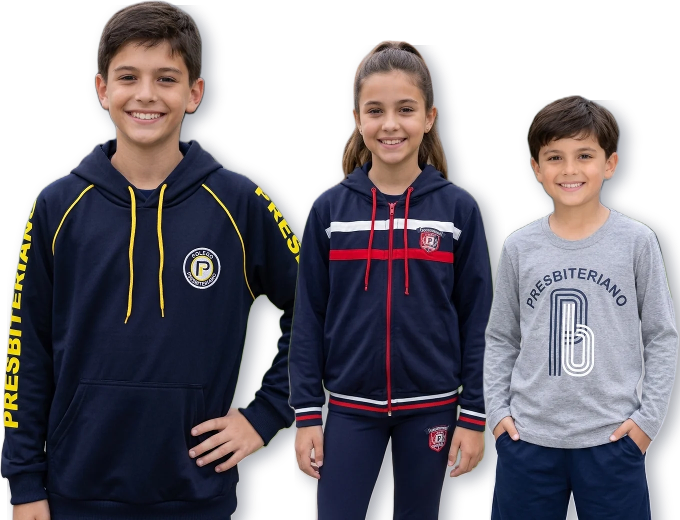 Crianças vestindo o uniforme Presbiteriano nas linhas Regular e Bilíngue
